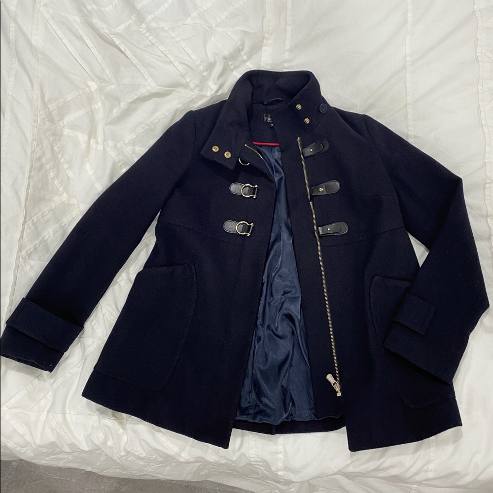 topshop navy faux fur hooded coat